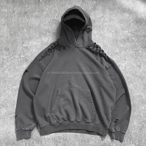 Sudadera con Capucha Personalizada con Logotipo, 400G, Lavado Ácido, 100% Algodón, Estilo Vintage, Casual, Holgada, para Hombre - Product Image 4