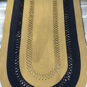 Factory Sale Braided Jute Oval Area Rug Striped Pattern Non Slip Rubber Backing Living Room Floor <b>Mat</b> Natural Beige Color - Product Image 6