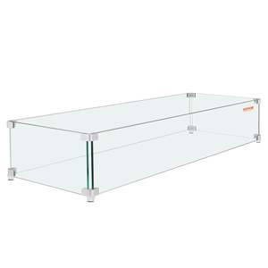 Square Gas <b>Fire</b> Pit Table Clear Tempered Wind Guard 23.5 X <b>7</b>.5 X 6.5 Inch 0.31 Inch Thick Glass Panel Hard Corner Bracket Feet - Product Image 1
