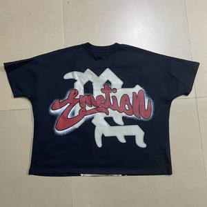 T-shirt formel court surdimensionné en coton épais tricoté, coupe classique, imprimé sérigraphié, écologique, anti-boulochage, haute qualité pour homme - Product Image 3