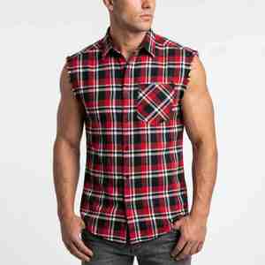 Camisas de Algodón Elegantes Personalizadas para Hombre, Camisa de Franela a Cuadros sin Mangas, Roja, Negra, Blanca, Casual, con Cuello Camisero, Transpirable - Product Image 1