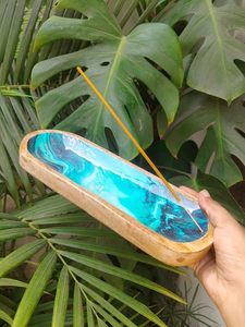 ถาดใส่ธูปไม้ทำมือพร้อมดีไซน์ลายแม่น้ำเรซิ่นสีน้ำเงิน สำหรับตกแต่งบ้าน ทำสมาธิ โยคะ - Product Image 6