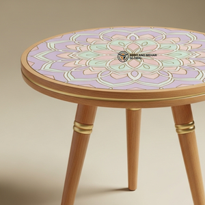 Wholesale Custom Hand-Painted Meena Art <b>Stool</b> Durable Solid Wood Tripod Pedestal Multi-functional Ethnic Side <b>Table</b> - Product Image 3