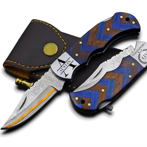 Cuchillo de Bolsillo Plegable Multiusos de Acero de Damasco y Cobre, Personalizable OEM/ODM, Afilado como una Navaja, con Hoja de Punta Clip, para Uso Diario (EDC) - Product Image 1