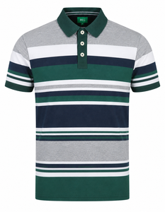 Men Striped <b>Polo</b> Shirt Short Sleeve Regular Fit Knitted Casual <b>White</b> Pink - Product Image 1