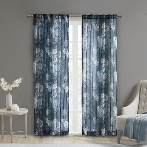 Tenda trasparente in Voile con stampa floreale con tasca a asta e tende e mantovane con linguetta posteriore - Product Image 1