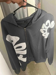 Sudadera con capucha unisex informal de hip hop con cremallera y estampado, de forro polar de algodón de 280 g, holgada, con forro satinado, estilo streetwear para otoño. - Product Image 5