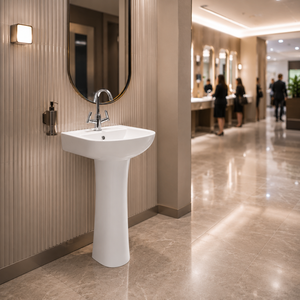 Eras <b>Set</b> One Piece Pedestal Washbasin Rectangular Single Hole Lever Faucet Contemporary Bathroom Sink Floor Mounted Drainer 12L - Product Image 3