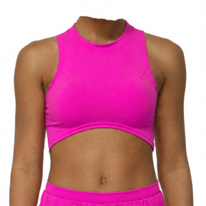 Soutien-gorge de sport court sans manches à col montant orange pour femme, maintien moyen, respirant, pour l'entraînement et le fitness - Product Image 5