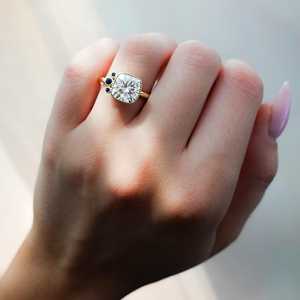 Bague de fiançailles en or 10K 14K 3 carats avec diamant de laboratoire IGI taille coussin, saphir accentué et sertissage milgrain, alliances solitaires - Product Image 2