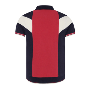Polo à manches courtes pour homme, style preppy, coupe classique, tricoté, color-block, rouge, marine, blanc - Product Image 1