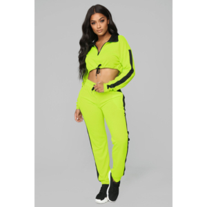 Women's Contrast Windbreaker Waterproof Tracksuit Set Zipper Top Jacket Loose Pants White Line Piping Windbreaker Women Set - Product Image 1