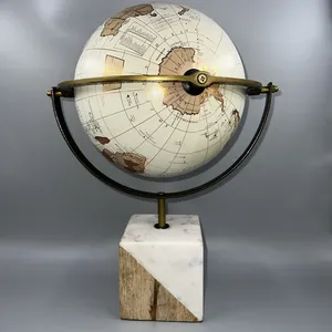 luxury vintage metal world globe with marble and wooden base decorative <b>tabletop</b> globe for home office study room decor - Product Image 3