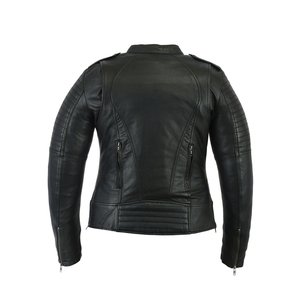 Women's <b>Leather</b> <b>Biker</b> <b>Jacket</b> Stand Collar Zipper Cuff Lace Up Zipper Pockets Regular Fit Winter Outerwear - Product Image 3