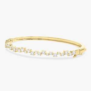 Bracelet jonc à grappe avec double fermoir de sécurité articulé, diamant de laboratoire taille ronde, élégant pour le quotidien, or massif 14k 18k - Product Image 4