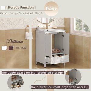 Mobile bagno moderno da 24 pollici con lavabo integrato, foro singolo per rubinetto, ante testurizzate e cassetto - Product Image 6