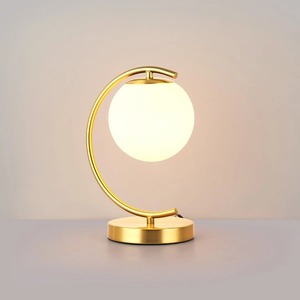 Modern Gold Metal Small Crescent Table Lamp with White <b>Glass</b> Globe LED Decorative Bedside Light for Bedroom - Product Image 3