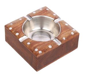 Cenicero de Cigarrillos y Cigarros de Madera Natural con Diseño Moderno, Cuenco Metálico Profundo, Universal, Marca Internacional, Precio al por Mayor, Calidad Lujosa - Product Image 3