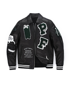 OEM Custom Logo & Embroidery Wholesale Premium Leather Canvas Breathable Winter Men V-neck Crystal Varsity Jacket Front - Product Image 1