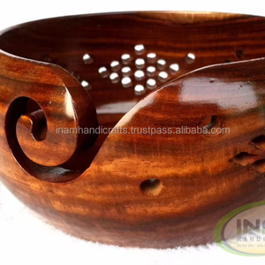Designer and Fashionable Sheesham Wood Crafted Wooden Yarn Storage Bowl With Carved Holes & <b>Drills</b>, Knitting Crochet Accessories - Product Image 2