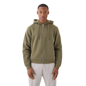 Men's Olive Green Hooded <b>Zip</b>-<b>Up</b> Hoodie Regular Fit Cotton French Terry Casual Autumn Wear - Product Image 1