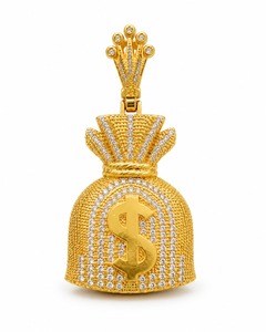 18K Gold <b>Iced</b> <b>Out</b> Money Bag Dollar Pendant Full Diamond Pave Hip Hop Mens Custom - Product Image 2