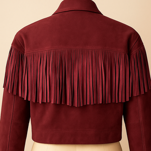 Women Cropped <b>Suede</b> Fringe <b>Jacket</b> Zip Closure Western Style Tassel Boho Chic Fashion Outerwear - Product Image 4