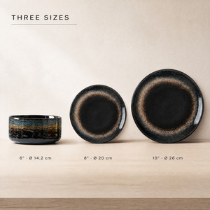 Service de table 12 pièces moderne nordique, vaisselle unique en grès réactif noir de luxe, bols et assiettes, sans BPA, compatible four - Product Image 6