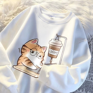 Sudaderas con capucha para mujer, nuevas, de calidad, con diseño de gatos que no pueden vivir sin café, holgadas, cómodas, estilo Harajuku, de forro polar - Product Image 6