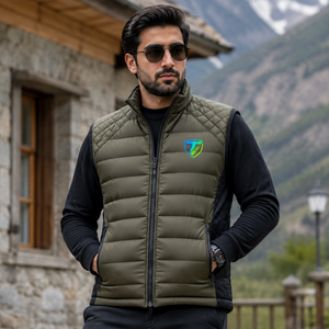 Gilet matelassé léger pour homme, en polyester doux, avec empiècements matelassés, rembourrage chaud, fermeture éclair intégrale, coupe confortable, décontracté, pour l'extérieur - Product Image 1