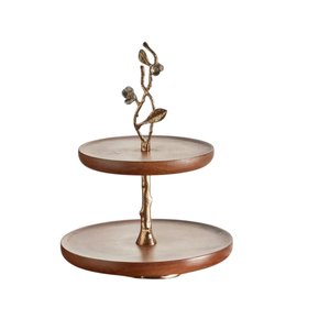 Eco-Friendly 2 Tier Wooden Cake Stand With Silver Metal <b>Tree</b> <b>Branch</b> Handle For Wedding Birthday Party Round Wood Dessert Serving - Product Image 6