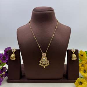 Indian Ethnic Gayatri Heritage Delicate Gold Plated Bridal Necklace & Earring Set - Product Image 2