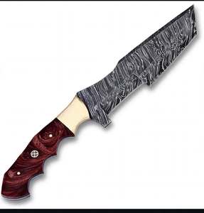 Cuchillo utilitario pesado de acero de Damasco hecho a mano con mango de madera de púrpura intenso y pomo de latón, herramienta artesanal - Product Image 3
