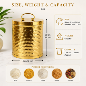 Hammered Brass <b>Storage</b> Canister with Lid & Handle, Decorative <b>Kitchen</b> Counter <b>Jar</b>, Airtight Metal Container <b>for</b> Coffee Tea Sugar - Product Image 6