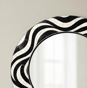 Black White Bone Inlay <b>Mirror</b> | <b>Round</b> Wave Pattern <b>Mirror</b> |Unique Design Bone <b>Mirror</b> - Product Image 4