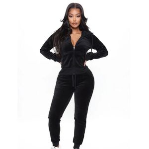 Conjunto de 2 piezas de chándal de terciopelo grueso personalizado para mujer con capucha y pedrería, ideal para venta al por mayor - Product Image 4