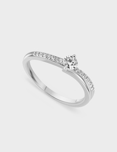 Anillo de Compromiso de Oro Blanco de 14K con Diamante Cultivado en Laboratorio de 0.44 CTW, Corte Redondo, con Banda Pavé Cruzada Trenzada - Product Image 1