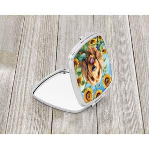 Miroir de maquillage de voyage compact pour femmes Otterhound tournesols décoratif pliant cadeau de poche pour les filles - Product Image 2