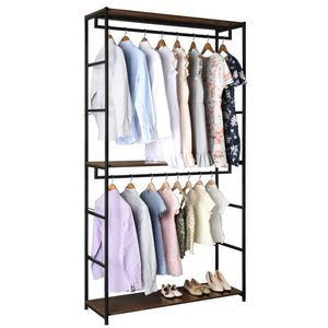 87.4 Inches Double Rod Closet Organizer 3 Tiers Freestanding <b>Tall</b> Shelves Large Heavy Duty Clothing <b>Storage</b> 3 Clothes Racks - Product Image 3