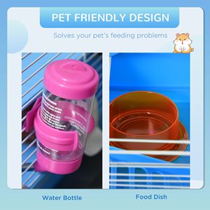 Gabbia Blu a 2 Piani per Gerbilli e Criceti con Vassoio in Ferro, Bottiglia d'Acqua, Ciotole per Cibo, Portatile e Anti-Infortunio per Conigli - Product Image 5