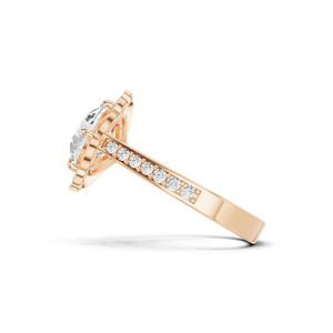 Bague de mariée unique en or 14 carats sophistiquée, avec halo floral festonné et diamant de laboratoire de 2,39 carats, taille brillant rond, certifié IGI - Product Image 4