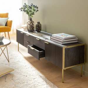 Mueble para TV Vandana Mira Cresta en madera de mango y metal en tono dorado - Product Image 1