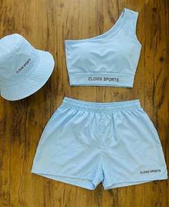 Trendy Solid <b>Colour</b> Custom Logo Women Yoga <b>Set</b> One Shoulder Sports Bra with Shorts Gym Wear Tracksuit Summer Fitness Outfit - Product Image 1