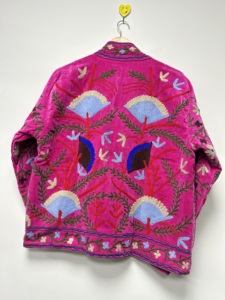 <b>Women's</b> Cotton Woven <b>Velvet</b> Embroidered O-Neck Reversible Eco-Friendly Floral Pattern Bomber Jacket Full Sleeve Autumn - Product Image 3
