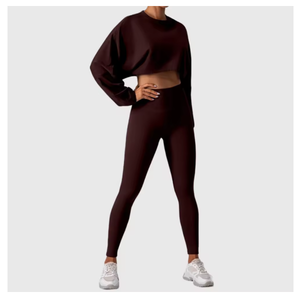 Ensemble de leggings et crop top à manches longues pour femmes, vêtements de sport, tenue de jogging, deux pièces, best-seller - Product Image 6