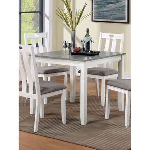 Set da Pranzo Moderno 5 Pezzi: Tavolo in Legno Massello Bianco con 4 Sedie Imbottite in Tessuto Grigio, Elegante Arredamento per Sala da Pranzo - Product Image 5