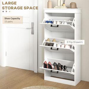 Mobiletto Moderno Bianco per Scarpe con 3 Cassetti Ribaltabili, Organizer Salvaspazio per Ingresso e Corridoio, Contiene 15 Paia di Scarpe - Product Image 4