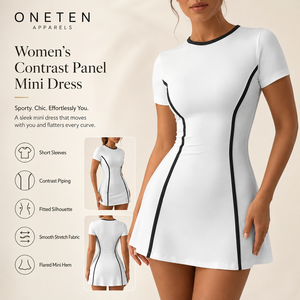 Custom Logo Women's Contrast Panel Mini <b>Dress</b> <b>Short</b> Sleeve Stretch Fitted Casual Sportswear <b>Dress</b> OEM Supplier - Product Image 1
