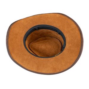 Sombrero Vaquero Clásico de Gamuza Marrón Claro con Corona Alta, Banda Trenzada en Contraste y Ala Ancha - Product Image 3