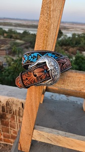 Ceinture en cuir véritable LEATHERCART Classic Diamond Tooled, boucle en alliage, finition cowboy premium, imperméable, durable et robuste. - Product Image 1